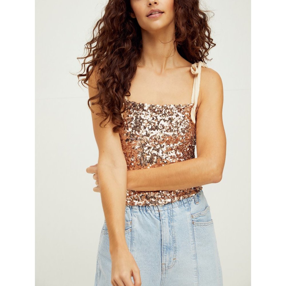 NWT Free People Hey Girl Sequin Cami / Champagne